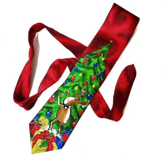 J. Garcia | 100% Silk Dracula Claus Christmas Reindeer Neck Tie - Picture 1 of 4
